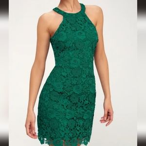 Lulus Love Poem Green Lace Mini Dress